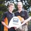 ANYONE FOR TENNIS: Games Education partners Michael Crooks and Fraser Harban with electronic device Hotspot.