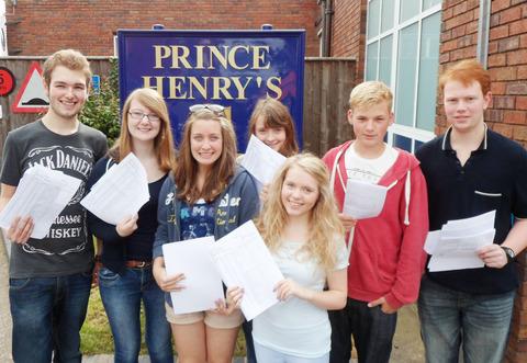 WHAT A RESULT! Some of the Prince Henry’s High School pupils who received their GCSE results last week. From left to right: Robert Mayer, Zoe Pillar, Charlotte Abdy, Lucy Anderson, Anna Scott, Elis Jones and Matthew Dixson.