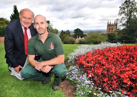 WE’RE SMELLING OF ROSES AGAIN: John Jordan, chairman of Malvern in Bloom, and Joe Whitman, head gardener for Rose Bank Gardens.