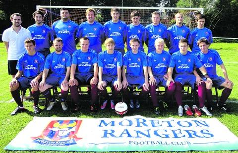 LINING UP: Moreton Rangers Reserves pose in their new training shirts.