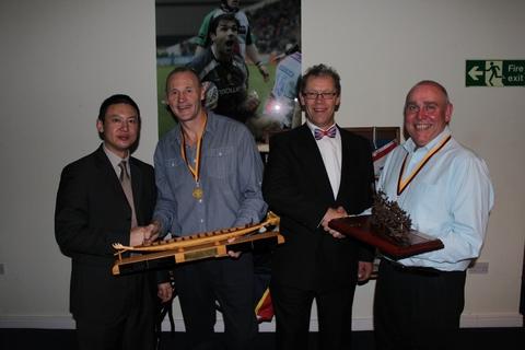 DRAGON SUCCESS: Sponsor Henry Yap, Pershore Phoenix team captain Andrew Forrest, Great Britain senior coach Alan Parfrey and club chairman Geoff Munson enjoy the awards evening. Picture: SONYA WILKINSON