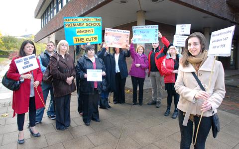 OPPOSITION: Demonstrators outside County Hall today (42157101)