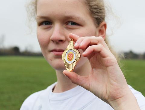COUNTY CHAMPION: Cotswold School pupil Rachel See, 17, shows off her medal after winning the under 17s girls’ race in the Gloucestershire Amateur Athletics Association Club Cross-country Championships which were held at Blackbridge, Gloucester.