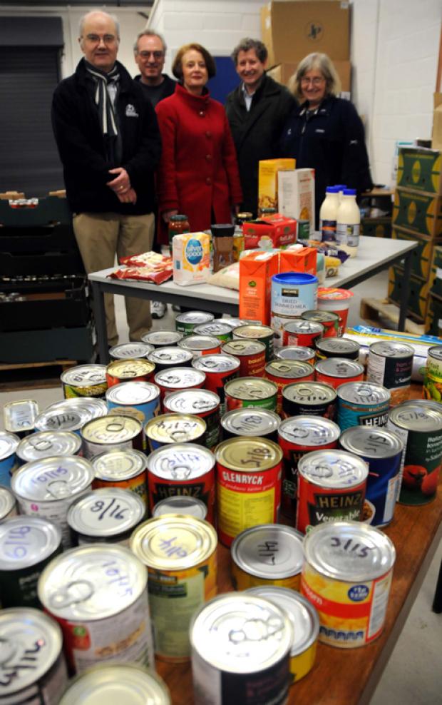 A typical foodback scene, with non-perishable food stacked up ready for distribution