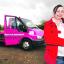 PINK TRUCK: Steph Williams with her eight-month-old daughter Misty in front of her partner Micky Kellett’s pink painted recovery van to help raise money for Breast Cancer Research. Picture by John Anyon. 2013313301