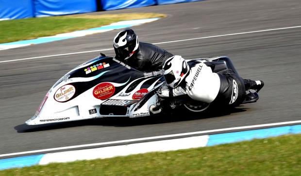DOUBLE DELIGHT: Wayne Lockey, of Moreton-in-Marsh, and Luke Capewell achieved maximum points in the British Motorcycle Racing Club Formula Two Sidecars Championship’s last two meetings. Picture: RACING LINE PHOTOGRAPHY