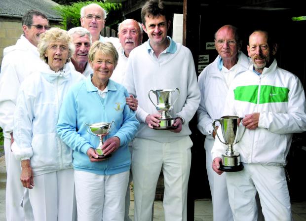 Tewkesbury Admag: SILVERWARE: Evesham Bowls Club members line up at finals day. Back row (from left): Mike Webb (co-ordinator), Maureen Black, Frank Walker, Bob Boon-Henley and Keith Bridgwater. Front: Mary Clarke, Jonathon Haines, Mike Parsons and Clive Leeming. Tewkesbury Admag: SILVERWARE: Evesham Bowls Club members line up at finals day. Back row (from left): Mike Webb (co-ordinator), Maureen Black, Frank Walker, Bob Boon-Henley and Keith Bridgwater. Front: Mary Clarke, Jonathon Haines, Mike Parsons and Clive Leeming.