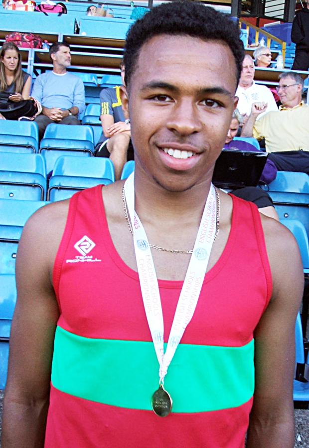 GOLD MEDAL: Linton Gardiner at the English Schools’ Combined Events Championships. Picture: ANN TRIPTREE.