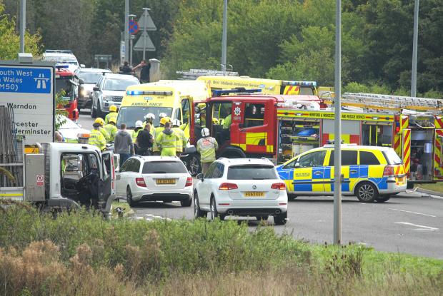 The sceneof the crash on Saturday near the Sixways stadium in Worcester
