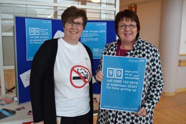 Tewkesbury Admag: Worcestershire Acute Hospitals NHS Trust stop smoking advisor Jan Robbins and director of human resources Bev Edgar Tewkesbury Admag: Worcestershire Acute Hospitals NHS Trust stop smoking advisor Jan Robbins and director of human resources Bev Edgar